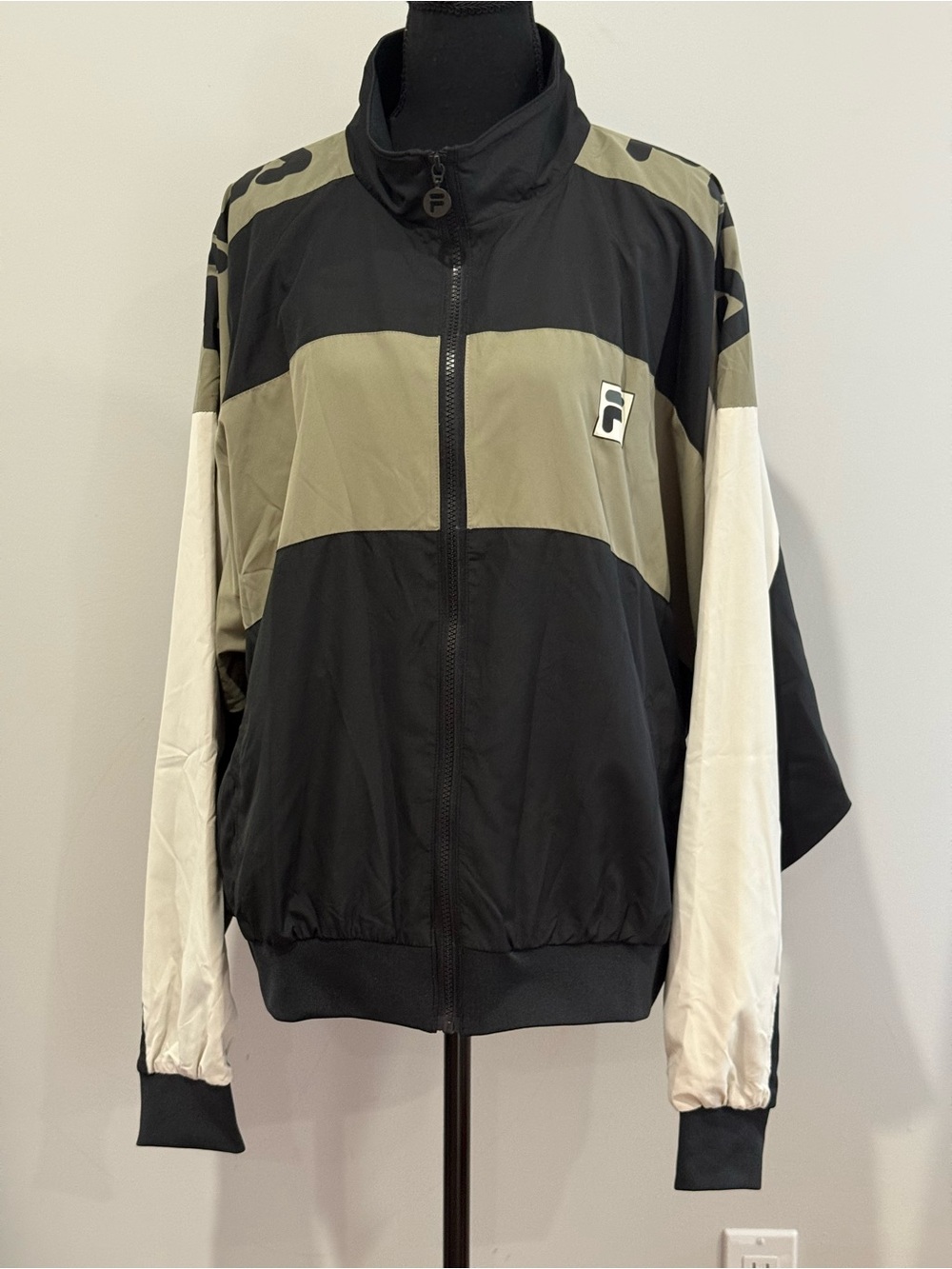 New Fila XL Men's Colorblock Track Jacket in Black, Olive & White 467